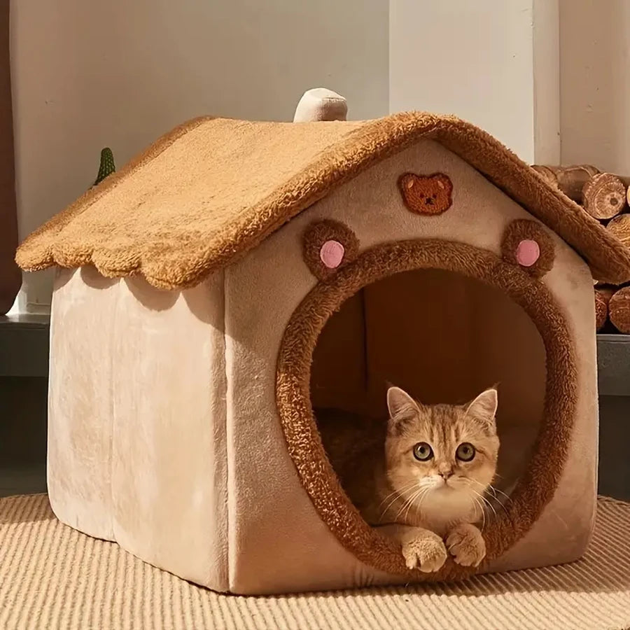 Premium Foldable Pet Cave | Washable Cat & Dog House with Soft Cushion