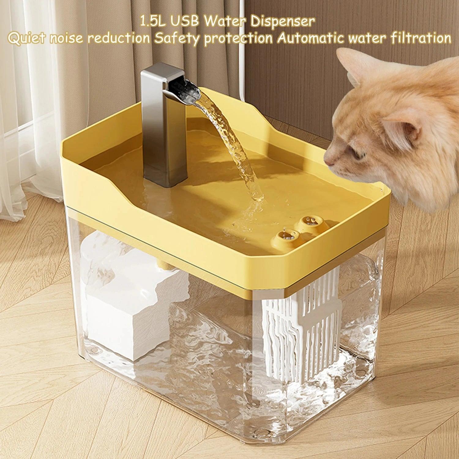 Transparent Cat Water Fountain - Auto-Filtering, USB Powered, Dry-Run Protection - Recirculating Pet Water Dispenser with Pump