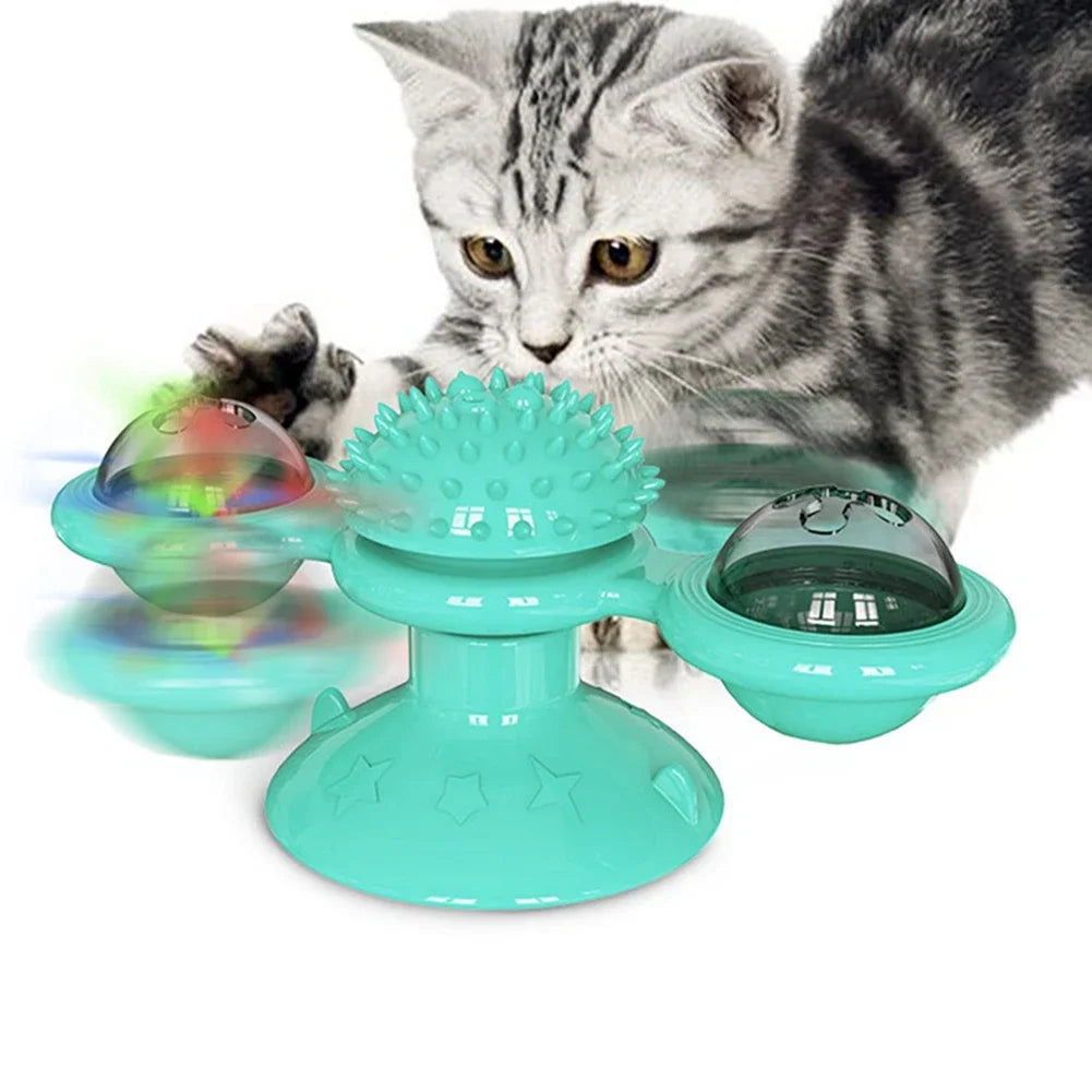 Interactive Windmill Cat Toy with Turntable - Dental Care & Anxiety Relief for Kittens