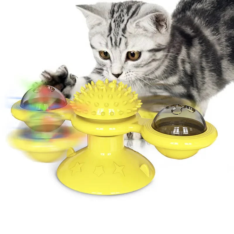 Interactive Windmill Cat Toy with Turntable - Dental Care & Anxiety Relief for Kittens