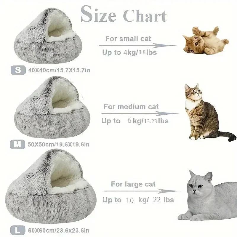 2 in 1 Winter Soft Plush Pet Bed with Cover Round Cat Bed Pet Mattress Warm Cat Dog Sleeping Nest Cave for Small Dogs Kitten