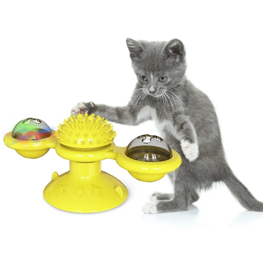 Interactive Windmill Cat Toy with Turntable - Dental Care & Anxiety Relief for Kittens