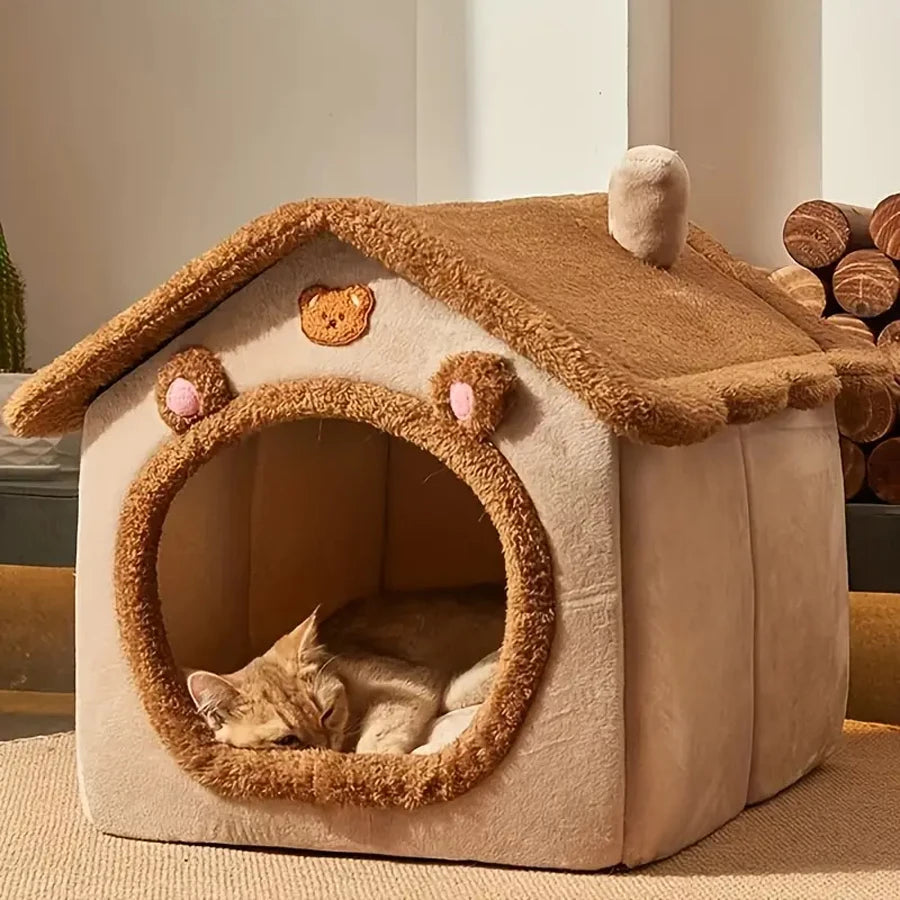 Premium Foldable Pet Cave | Washable Cat & Dog House with Soft Cushion