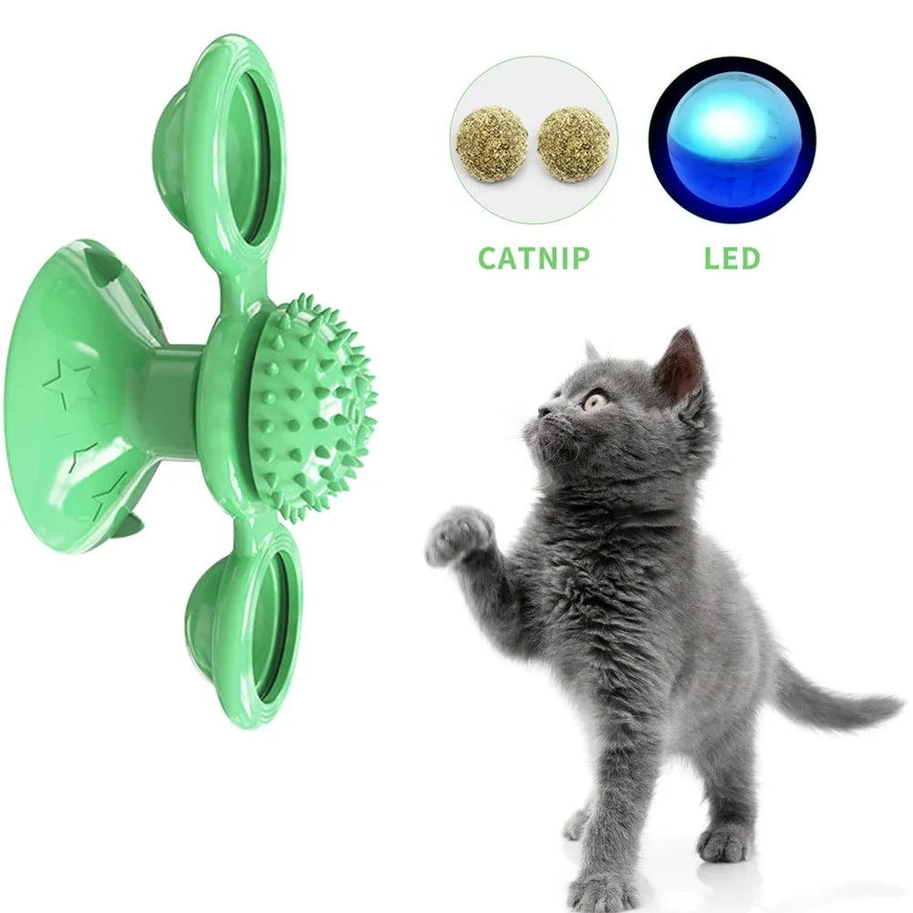 Interactive Windmill Cat Toy with Turntable - Dental Care & Anxiety Relief for Kittens