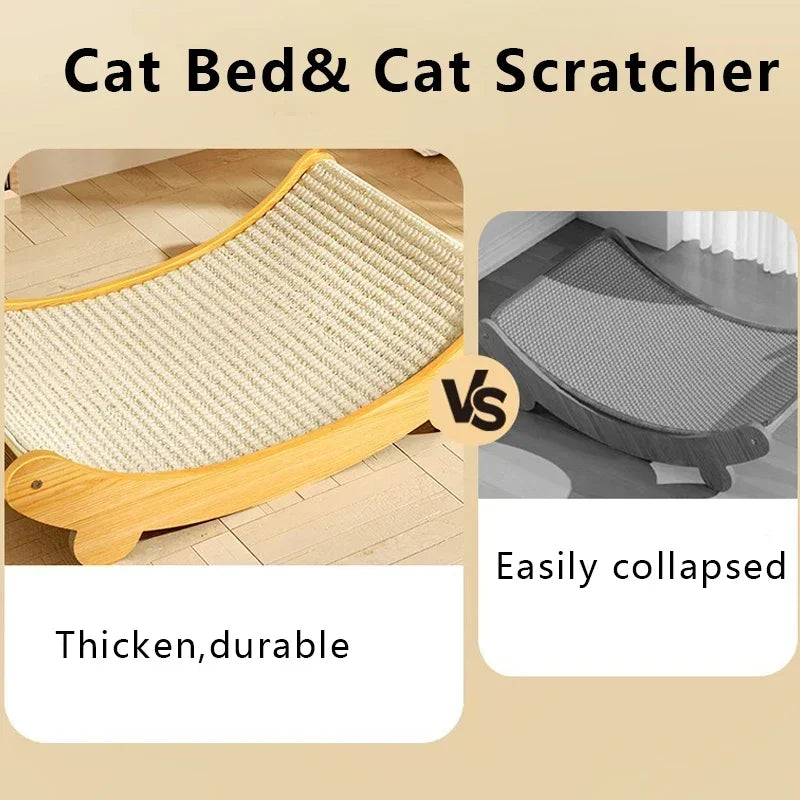 Premium Wooden Cat Scratching Bed & Lounger | Detachable 2-in-1 Design | Durable Sisal Scratch Pad with Cozy Rest Area