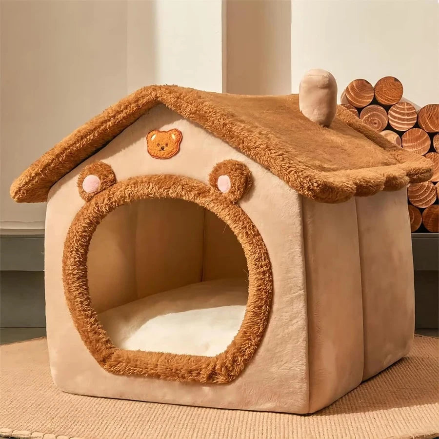 Premium Foldable Pet Cave | Washable Cat & Dog House with Soft Cushion