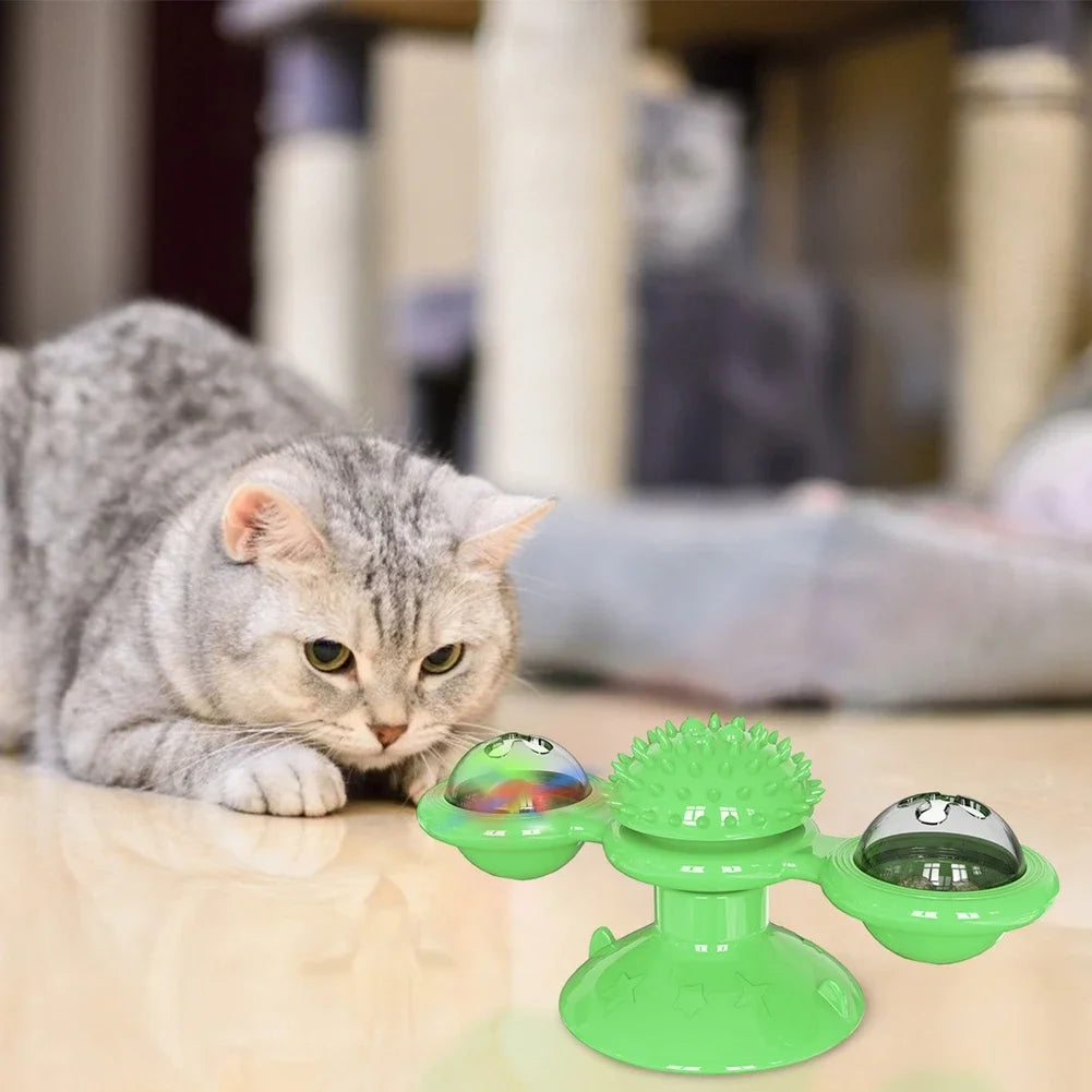 Interactive Windmill Cat Toy with Turntable - Dental Care & Anxiety Relief for Kittens