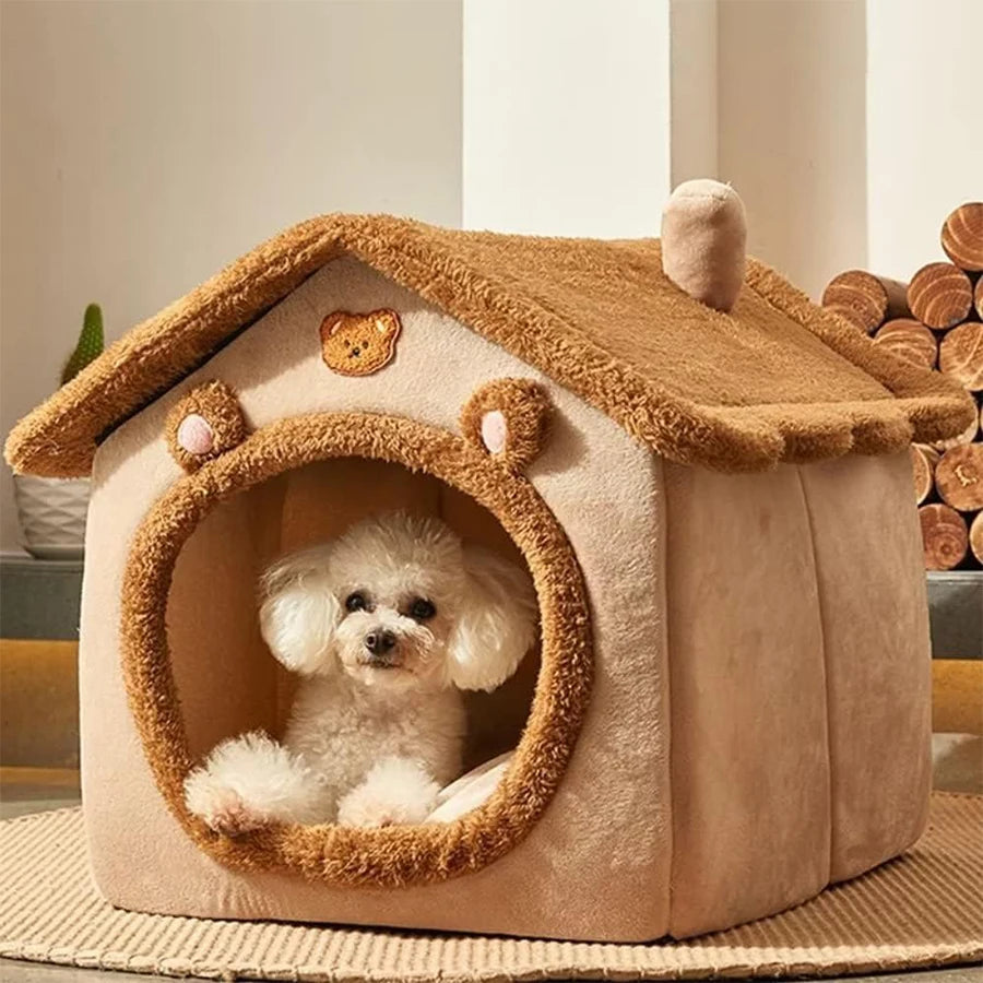 Premium Foldable Pet Cave | Washable Cat & Dog House with Soft Cushion