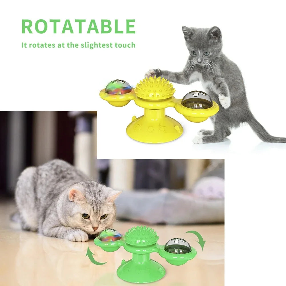 Interactive Windmill Cat Toy with Turntable - Dental Care & Anxiety Relief for Kittens