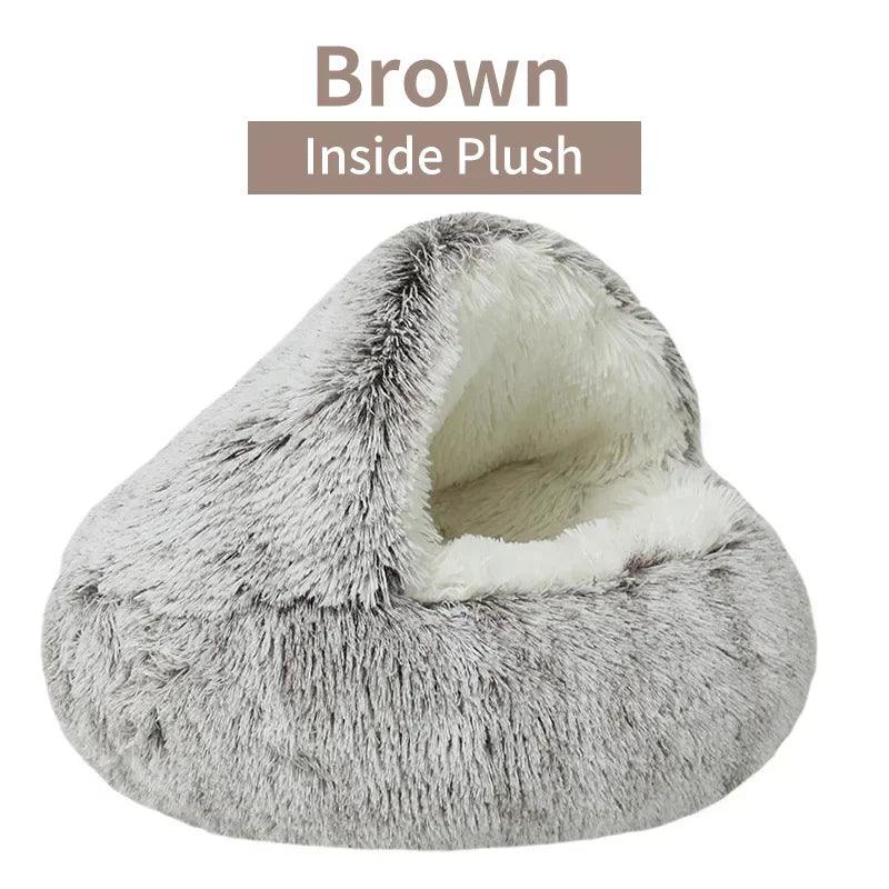 2 in 1 Winter Soft Plush Pet Bed with Cover Round Cat Bed Pet Mattress Warm Cat Dog Sleeping Nest Cave for Small Dogs Kitten