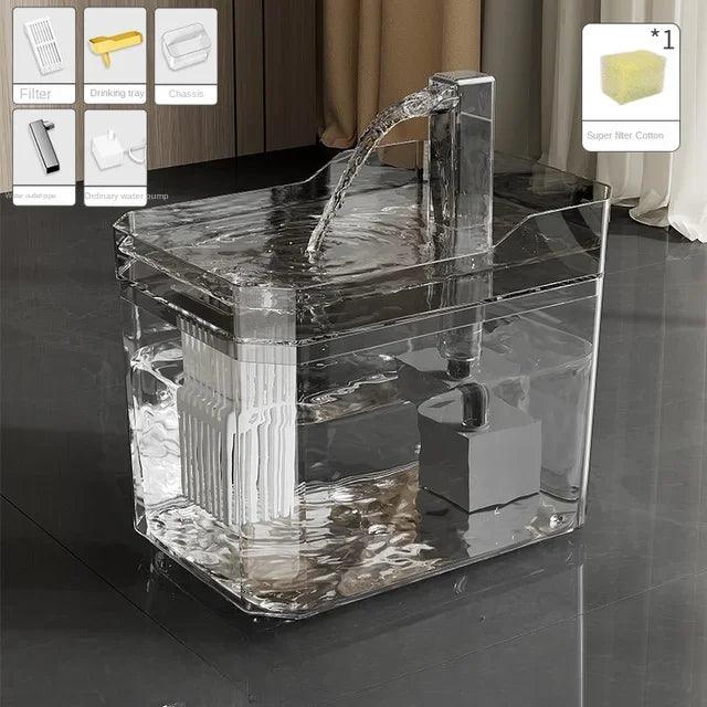 Transparent Cat Water Fountain - Auto-Filtering, USB Powered, Dry-Run Protection - Recirculating Pet Water Dispenser with Pump