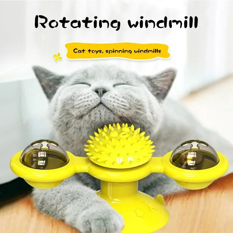 Interactive Windmill Cat Toy with Turntable - Dental Care & Anxiety Relief for Kittens