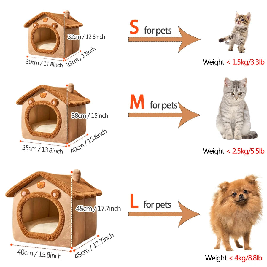 Premium Foldable Pet Cave | Washable Cat & Dog House with Soft Cushion