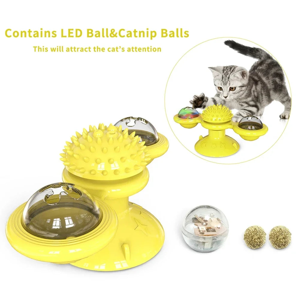 Interactive Windmill Cat Toy with Turntable - Dental Care & Anxiety Relief for Kittens