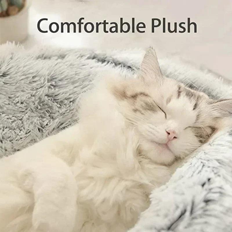 2 in 1 Winter Soft Plush Pet Bed with Cover Round Cat Bed Pet Mattress Warm Cat Dog Sleeping Nest Cave for Small Dogs Kitten