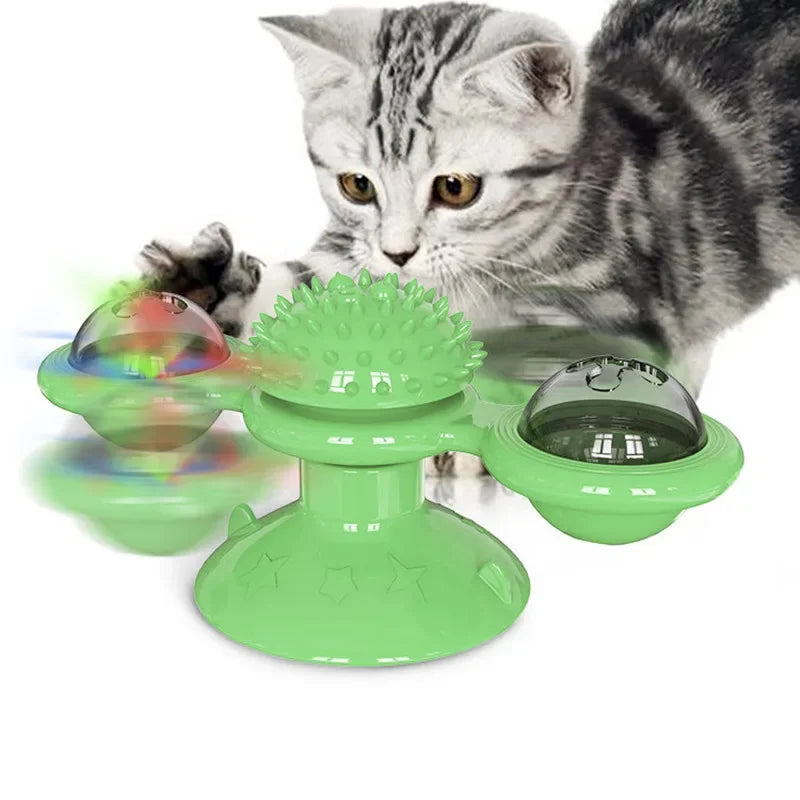 Interactive Windmill Cat Toy with Turntable - Dental Care & Anxiety Relief for Kittens