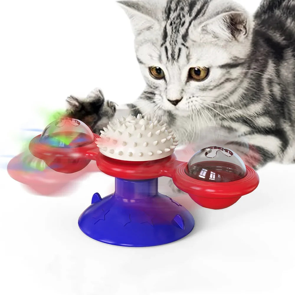 Interactive Windmill Cat Toy with Turntable - Dental Care & Anxiety Relief for Kittens