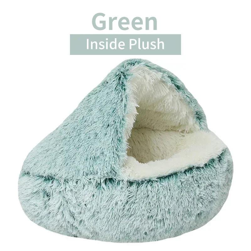 2 in 1 Winter Soft Plush Pet Bed with Cover Round Cat Bed Pet Mattress Warm Cat Dog Sleeping Nest Cave for Small Dogs Kitten