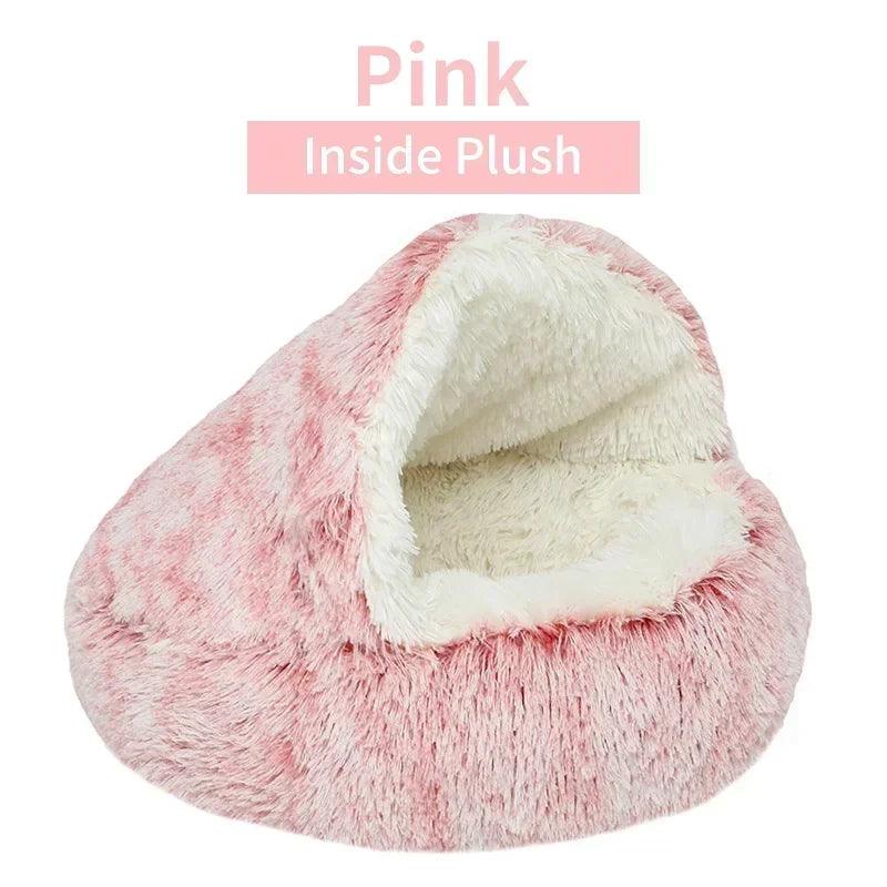 2 in 1 Winter Soft Plush Pet Bed with Cover Round Cat Bed Pet Mattress Warm Cat Dog Sleeping Nest Cave for Small Dogs Kitten