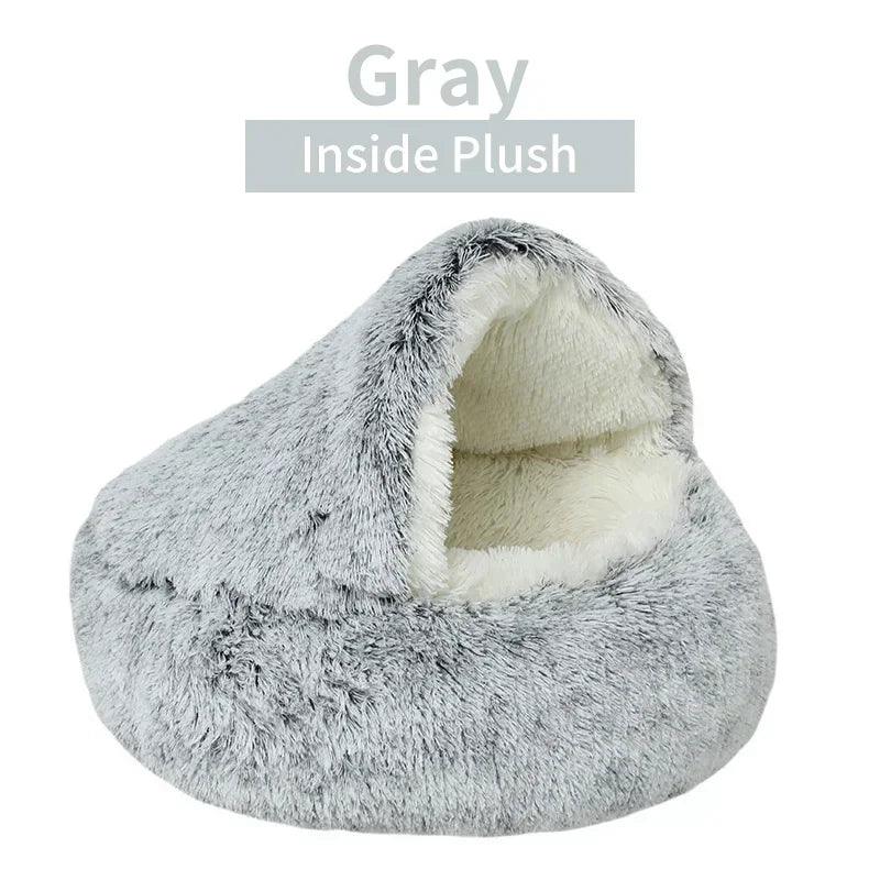 2 in 1 Winter Soft Plush Pet Bed with Cover Round Cat Bed Pet Mattress Warm Cat Dog Sleeping Nest Cave for Small Dogs Kitten