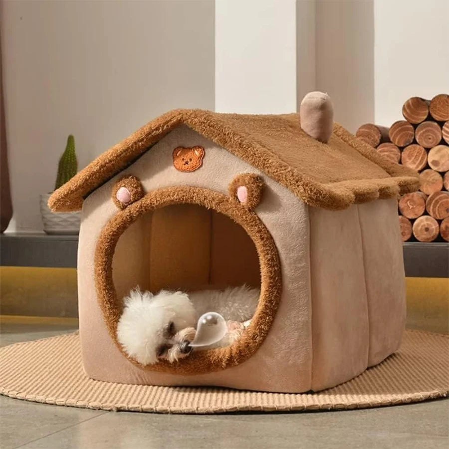 Premium Foldable Pet Cave | Washable Cat & Dog House with Soft Cushion