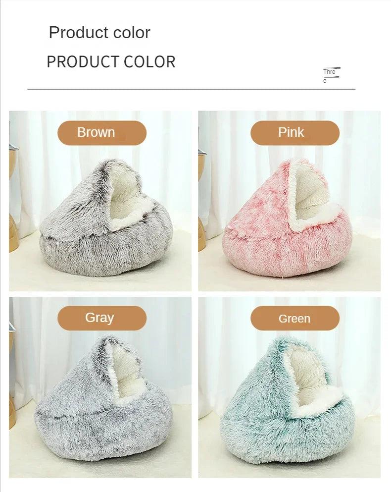 2 in 1 Winter Soft Plush Pet Bed with Cover Round Cat Bed Pet Mattress Warm Cat Dog Sleeping Nest Cave for Small Dogs Kitten