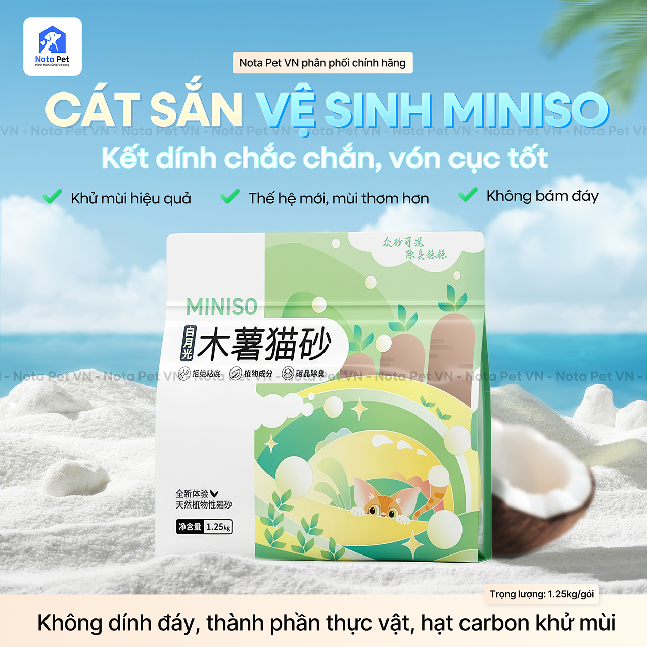 Cát Sắn Vệ Sinh Cho Mèo MINISO Cao Cấp Siêu Vón Cục Không Dính Đáy